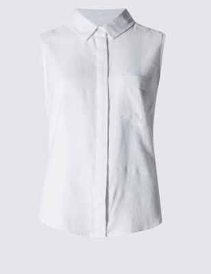 PETITE Linen Blend Sleeveless Shirt